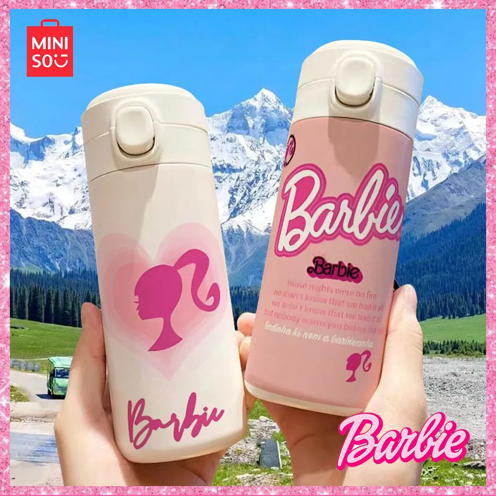 

Miniso New Barbie Princess Insulation Cup Small Out Portable Smart Stainless Steel Student Water Cup Girls Birthday Gift