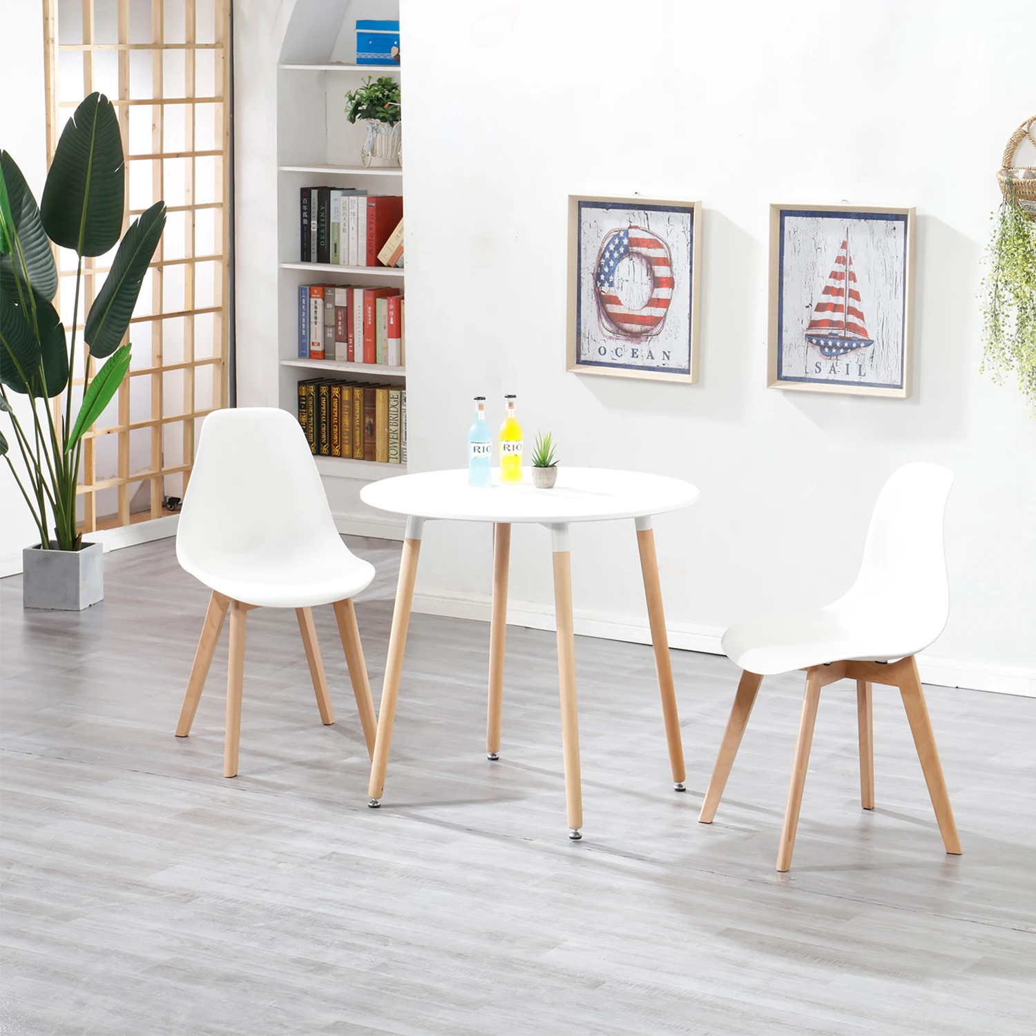 Description Picture 5 of itemDining Table Modern Round Nordic Scandinavian MDF Top Solid Beech Legs for Living Room Dining Apartment 80x 80x75cm White/Black