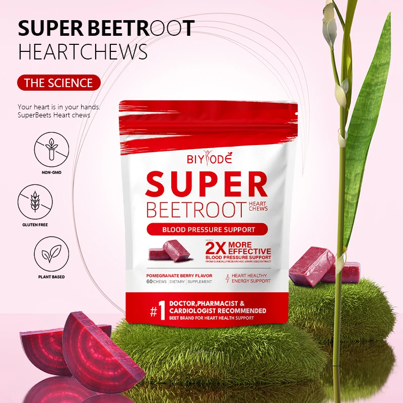 BIYODE Superbeets Heart Chew, Beet Root Powder Energy, Super Beets Heart Chew, Pomegranate Berry Flavor，for All