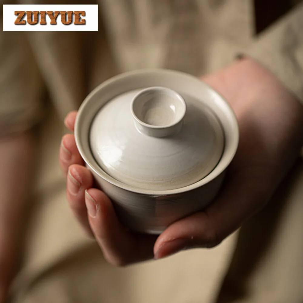 150ml Japanese Powder Yin White Pottery Gaiwan Handamde Thin Tire Tea Bowl Tea Tureen Luxury Maker Cover Bowl Drinkware Gift
