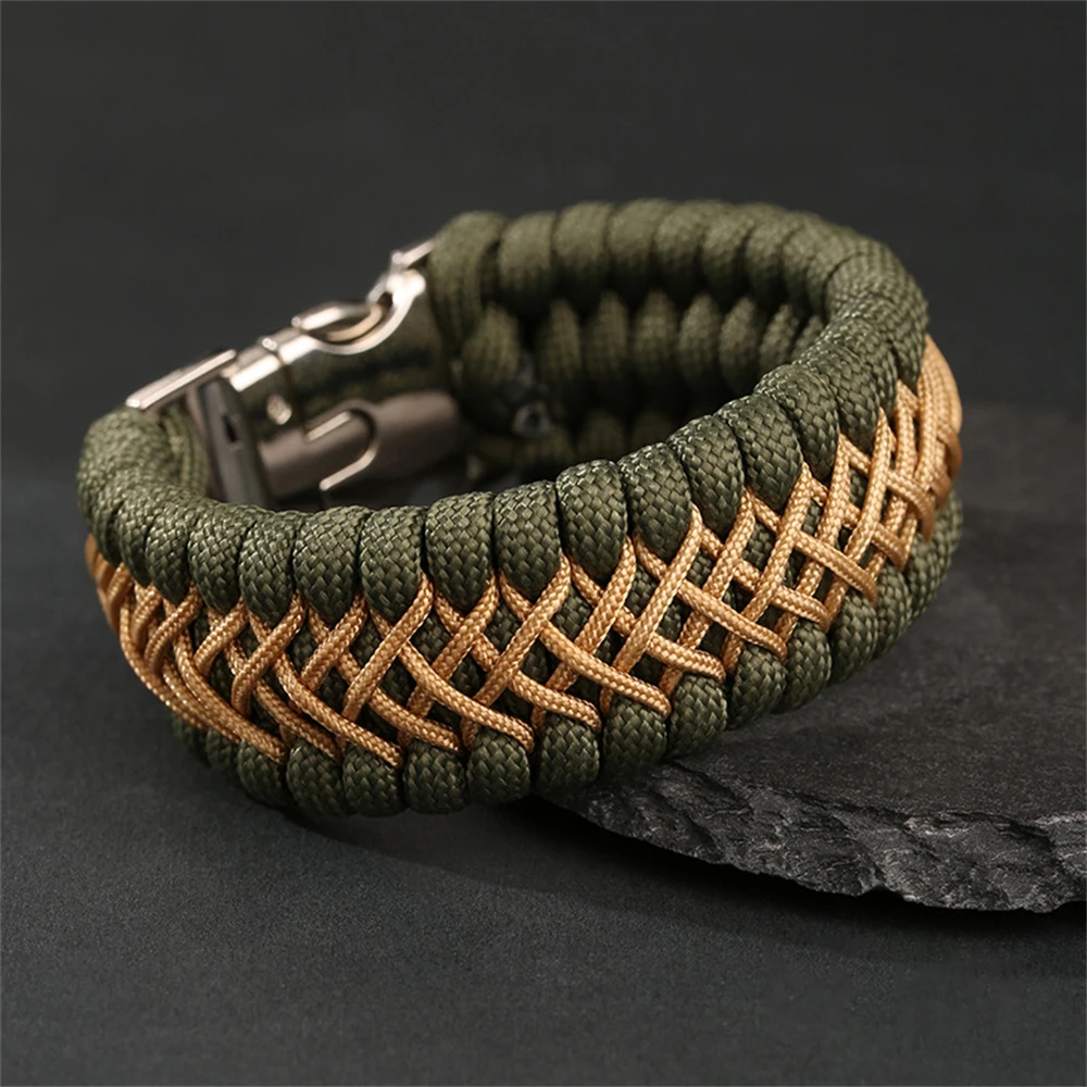 Bracelet homme paracorde noir orange style militaire tactique outdoor camping