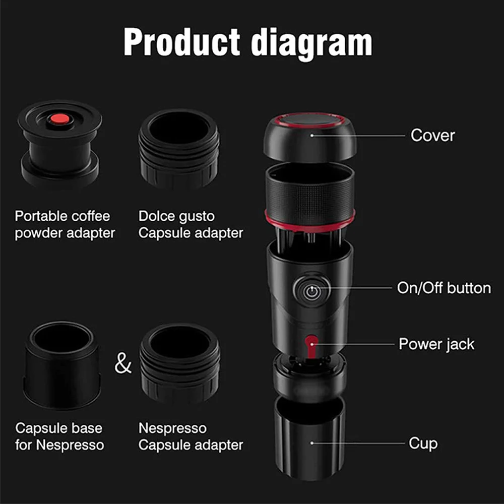 XEOLEO Portable Coffee Machine DC 12V for Car & Home For 3-in-1 Espresso Coffee Maker Fit Nespresso Dolce Capsule Powder 2