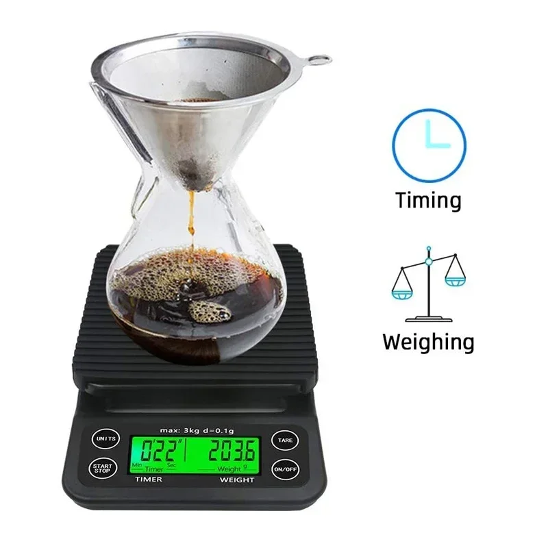 5kg/0.1g Black Electronic Digital Kitchen Scale Portable Drip Coffee Scale With Timer High Precision LCD Electronic Scales