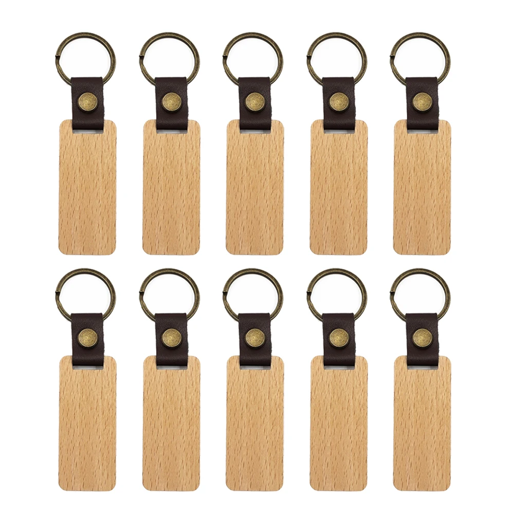 10pcs Wood Engraving Blanks Rectangle Blank Wooden Key Chain Unfinished  Keychains Diy Pendant With Keyrings For