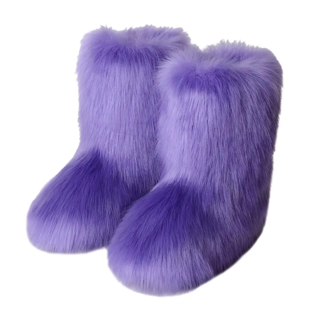Botas de invierno para mujer, botas de piel sintética de zorro esponjosas para invierno, botas de nieve cálidas de felpa para mujer, calzado de lujo, botas de piel peludas para niñas, moda