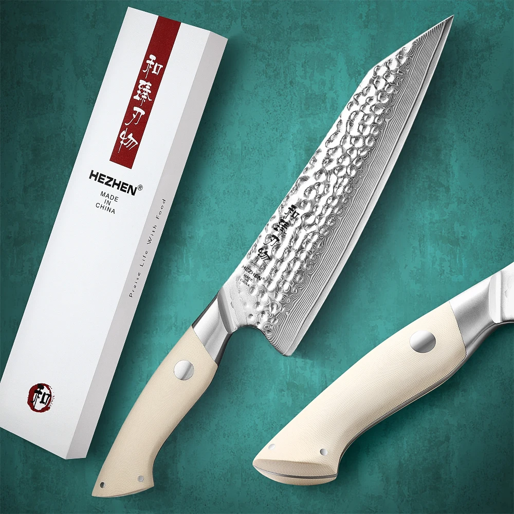HEZHEN83InchesChefKnifeCustom67LayersDamascusSteelEco