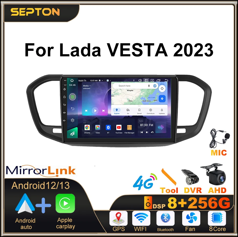 

SEPTON Car Radio for Lada VESTA 2023 Wifi Carplay Android Auto GPS Head Unit Android12 Car Radio Multimedia Video Player 8+128G