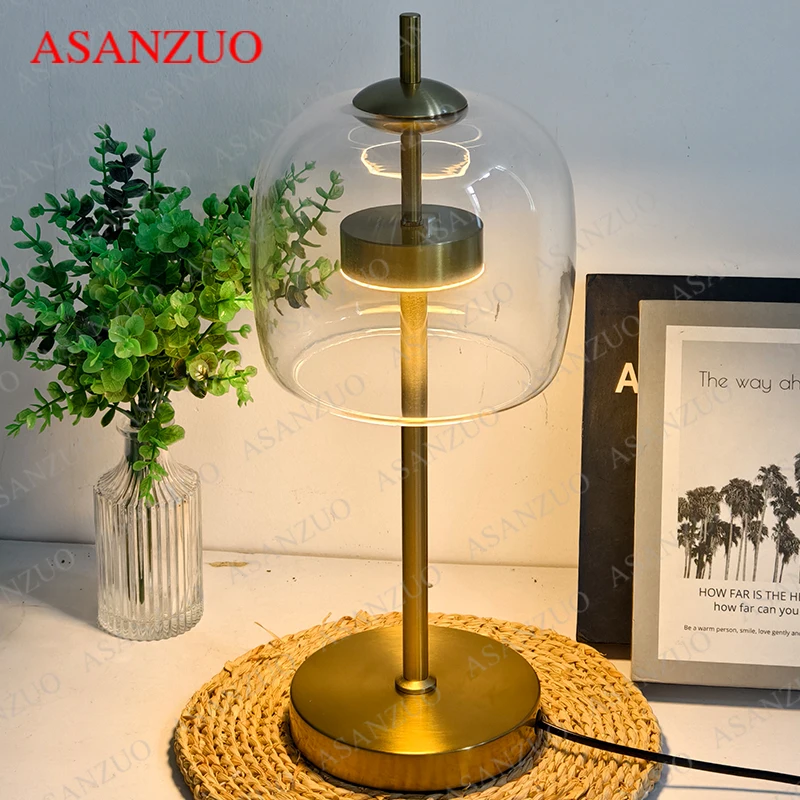 ASANZUO Smoke gray Glass Table Lamps Modern Living Bedroom