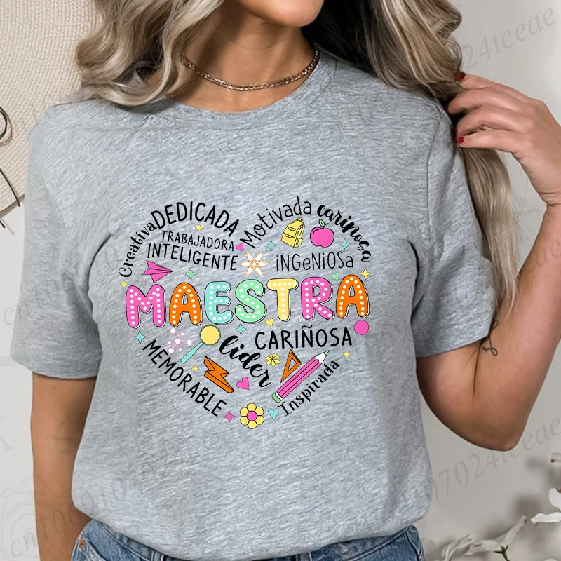 Spanish Maestra Women Girl T-shirt Casual Short Sleeve Round Neck Fashion Tee Shirt Teacher Comfy Tee Top Teacher Summer Clothes 5