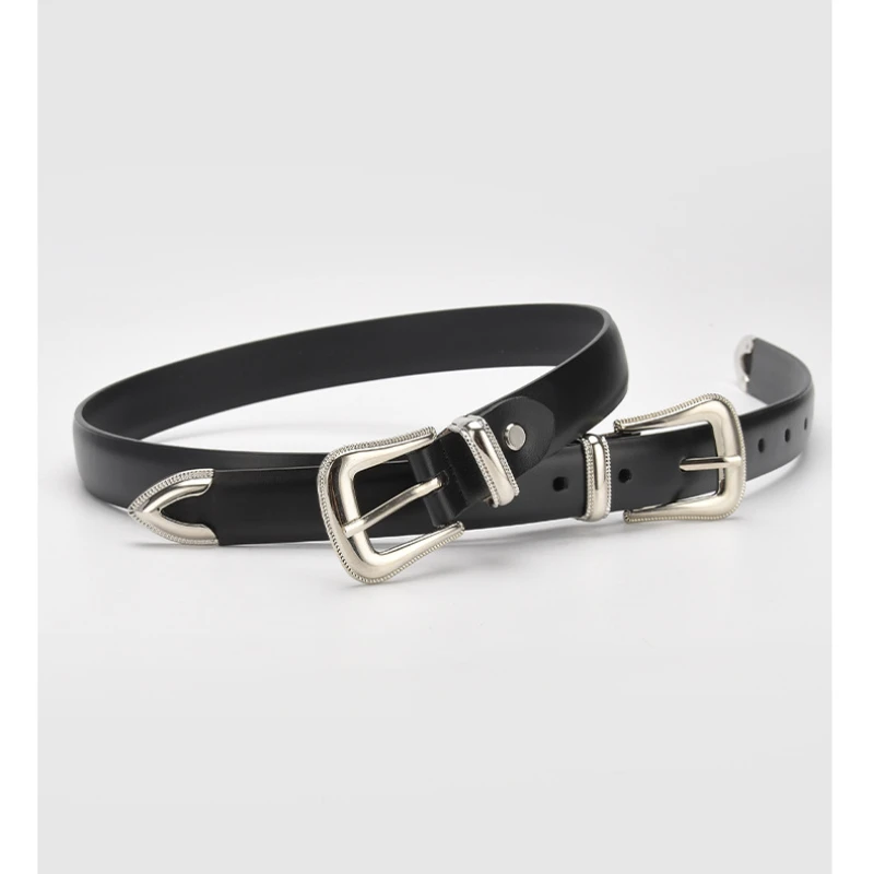 

Женский черный двойной ремень Ecus с рельефной пряжкой