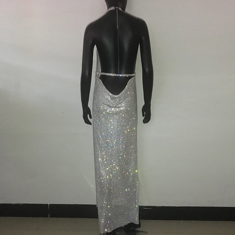 Vintage Frauen Lange Kleider Vestidos Temperament Schöne Robe 2024 Sommer Freizeit Schmuck Elegante Backless Kristall Zubehör – Detail 12