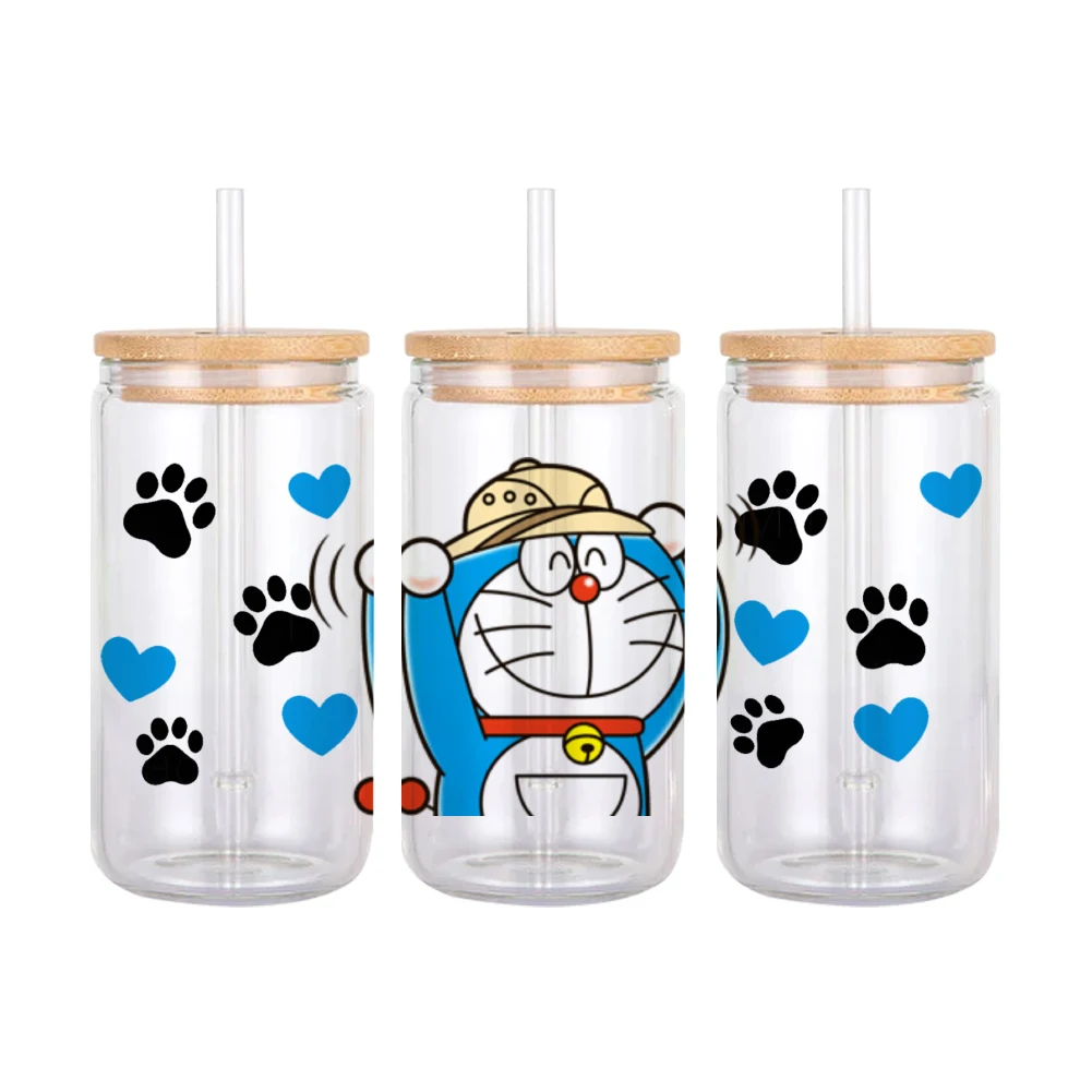 Japanese Cartoon Doraemon Pattern UV DTF Transfer Sticker Waterproof Transfers Decals For 16oz Glass Cup Wrap Stickers