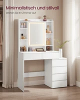 Туалетный столик VASAGLE со светодиодной подсветкой, регулируемая яркость, туалетный столик с зеркалом, косметический столик с ящиками — изображение 6