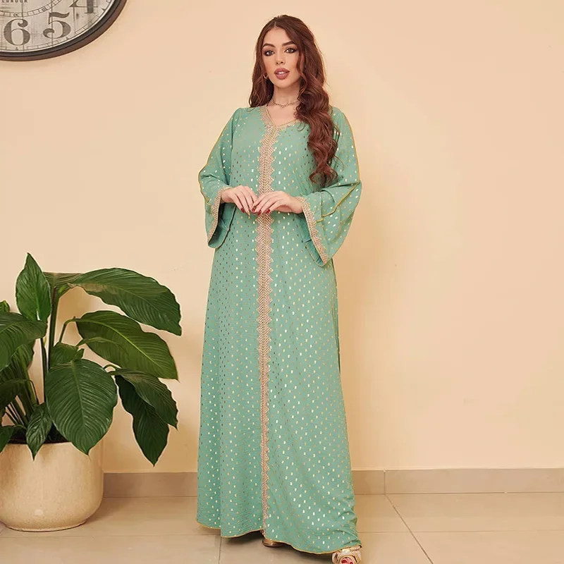Summer New Large Robe Arab Muslim Temperament Robe Bronzing Side Waist Strap Slim Fit Dress abaya femme  evening dresses