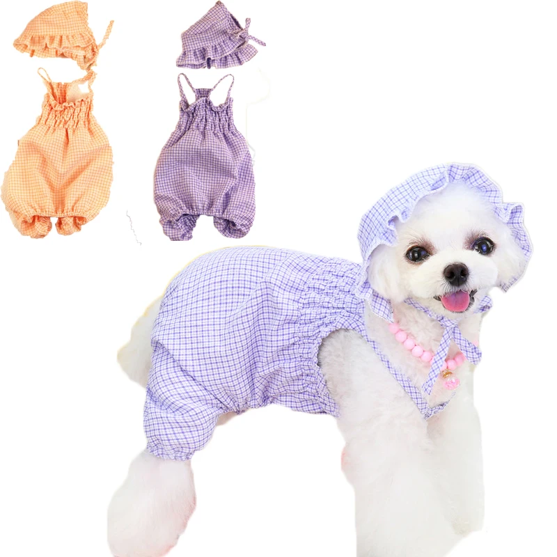 Plaid Pet Dog Clothes Summer Suspenders Dog Jumpsuit Pumpkin Style