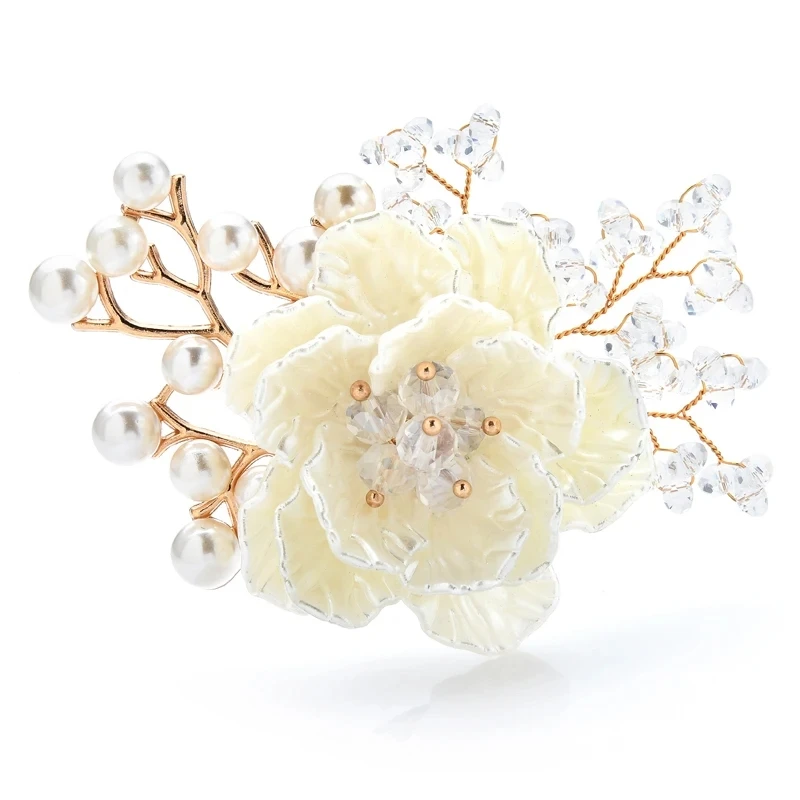 Pearl brooches Wuli&baby handmade crystal flower 3-color for women party office gifts