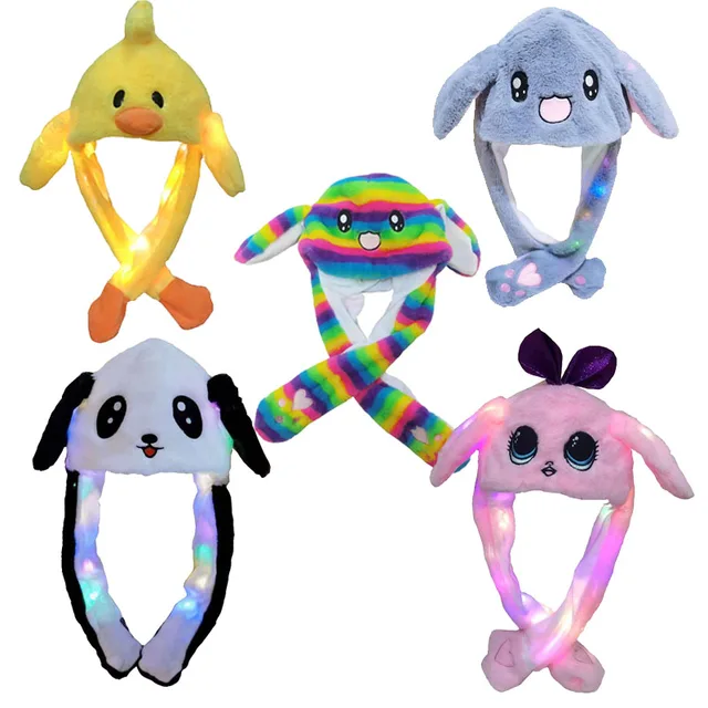 Kids Glowing Bunny Ear Moving Hat Jumping up Rabbit Plush Flash Cartoon Children Adult Gift light up Airbag Luminous Hat Toys 6