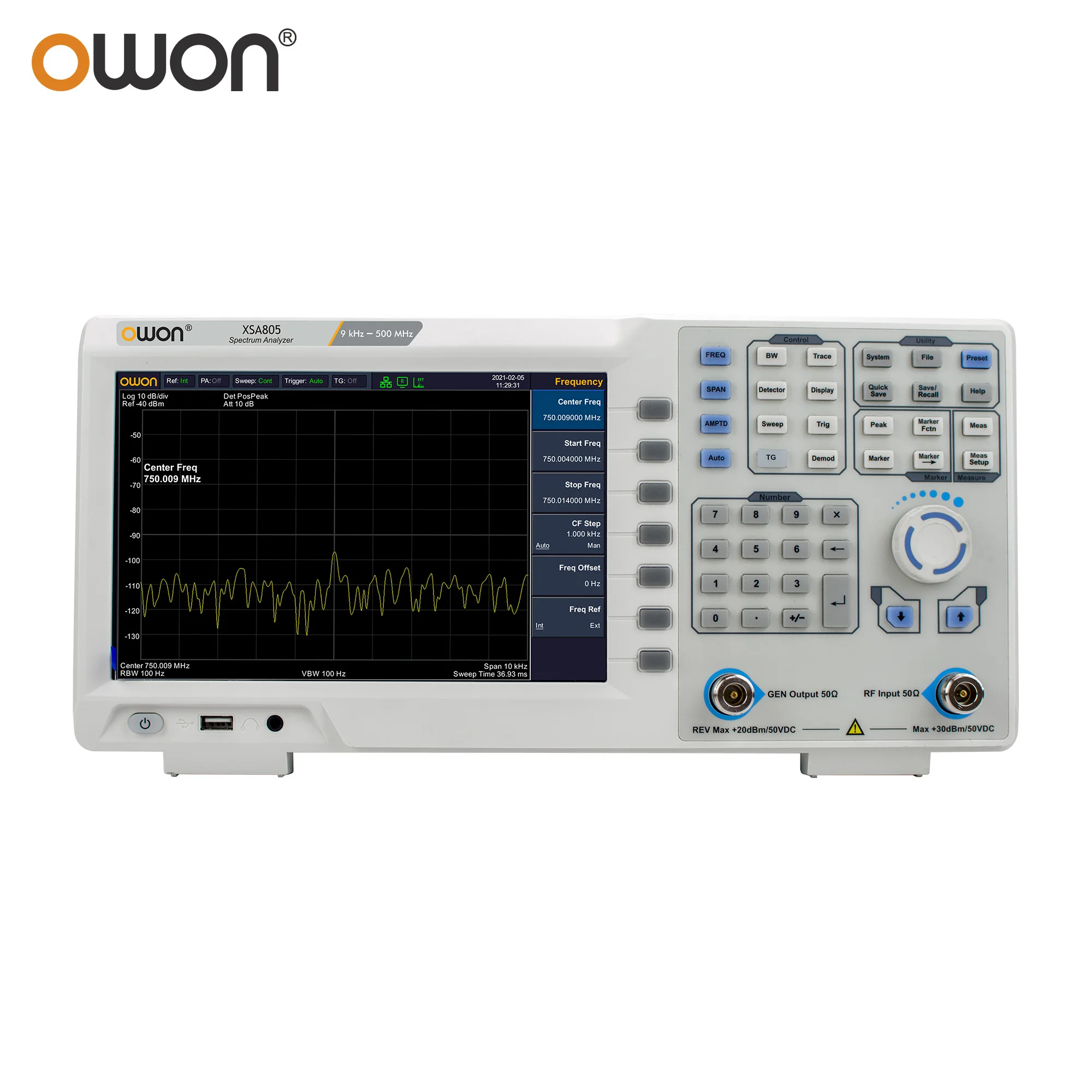 OWON XSA800 Series Spectrum Analyzer Frequency Range from 9 kHz up to 1.5 GHz resolution ratio 1280×800 9 inches LCD XSA805/815 6
