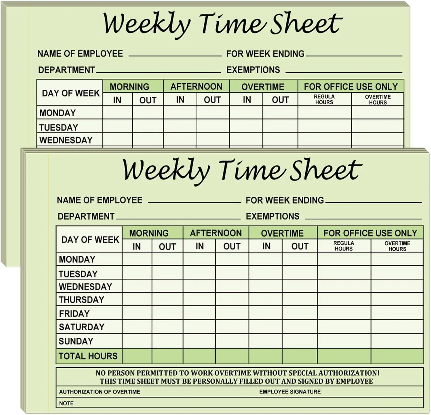 Employee Weekly Time Sheets Weekly Format 2 Part Carbonless 5.5 x 8.26 Inch-Daily Time Sheet Log Book Format 100Pcs