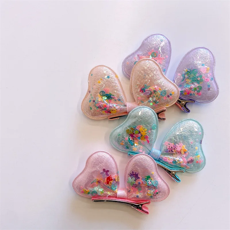 

8pcs Cute Standing Hair Bows for Girls Laser Quicksand Bowknot Hair Clips Colorful Shell Star Filling Hairpin Princess Headwear