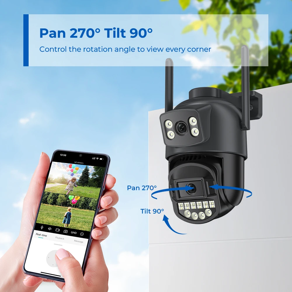 PTZ 8MP Wifi Camera Dual Screen Auto Tracking Color Night Vision Outdoor CCTV Ca