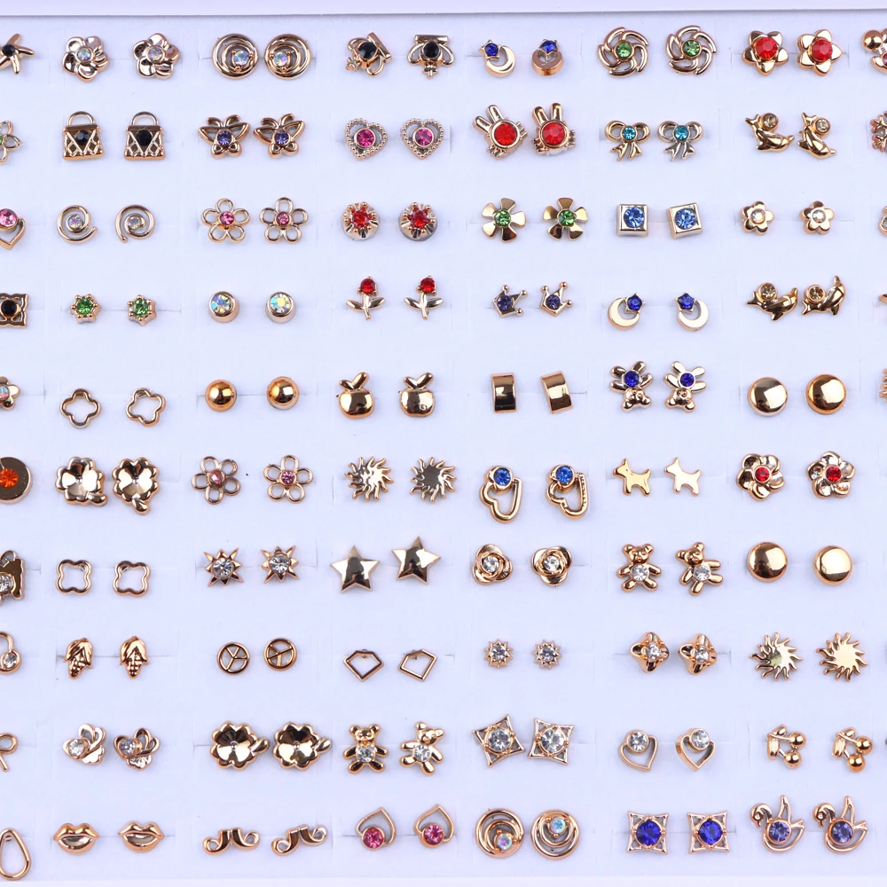 36Pairs/Lot Fashion MultiColor Rhinestone With Women's Geometric Small Flower Earrings Daily Party Gifts Mix Style Accessories