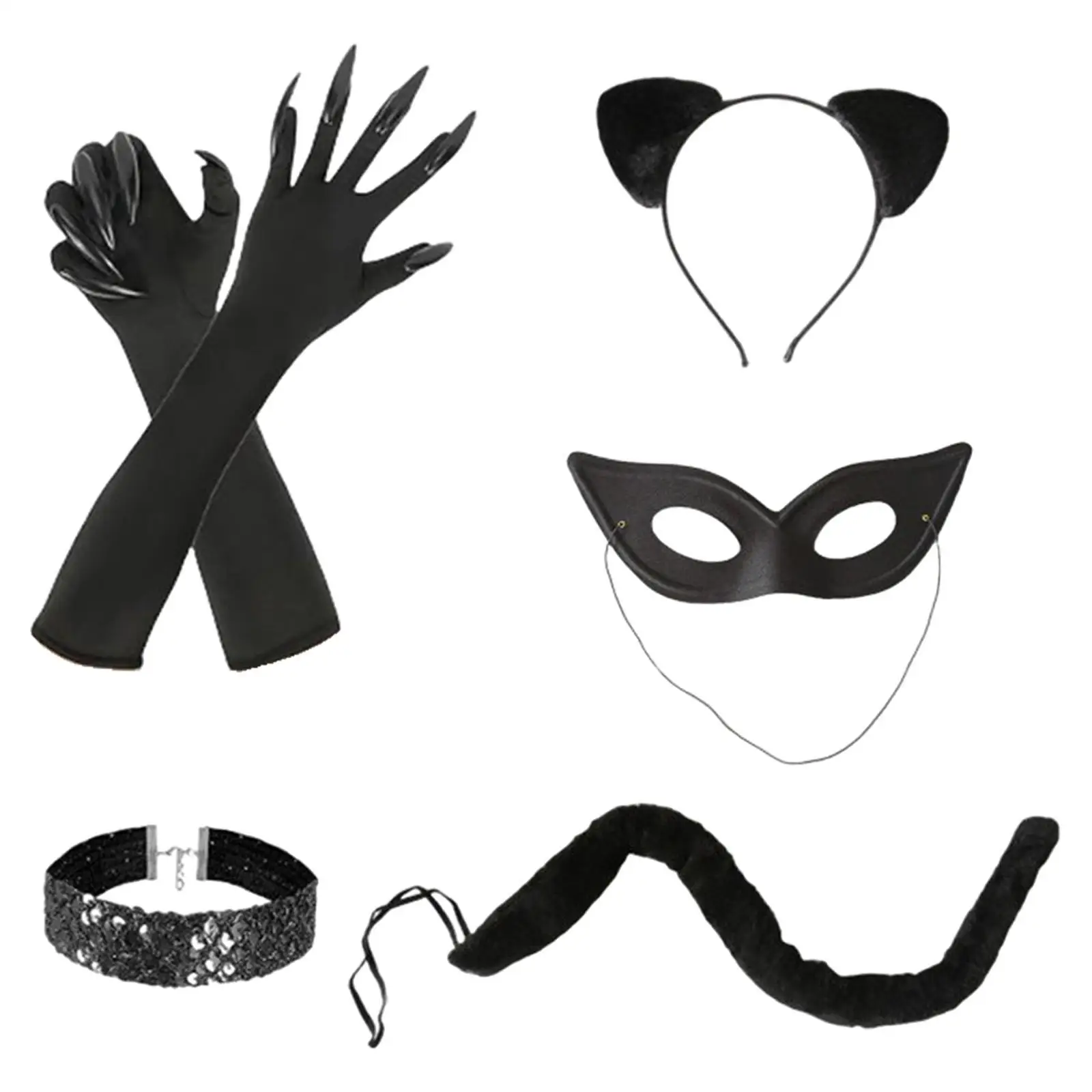 Black Cat Costume Set for Women Funny Cat Cosplay Gloves for Halloween Festivals Black Cat Costume Set for Women Funny Cat Cosplay Gloves for Halloween Festivals