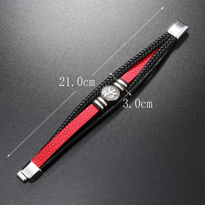 Leather Bracelet Men's Multi-Layer Viking-Inspired Trendy Black/Red Color Fashion Braided For Social Occasions