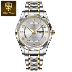 Luxury Men's Waterproof Stainless Steel Quartz Watch with Luminous Display and Date Function (Gold White)