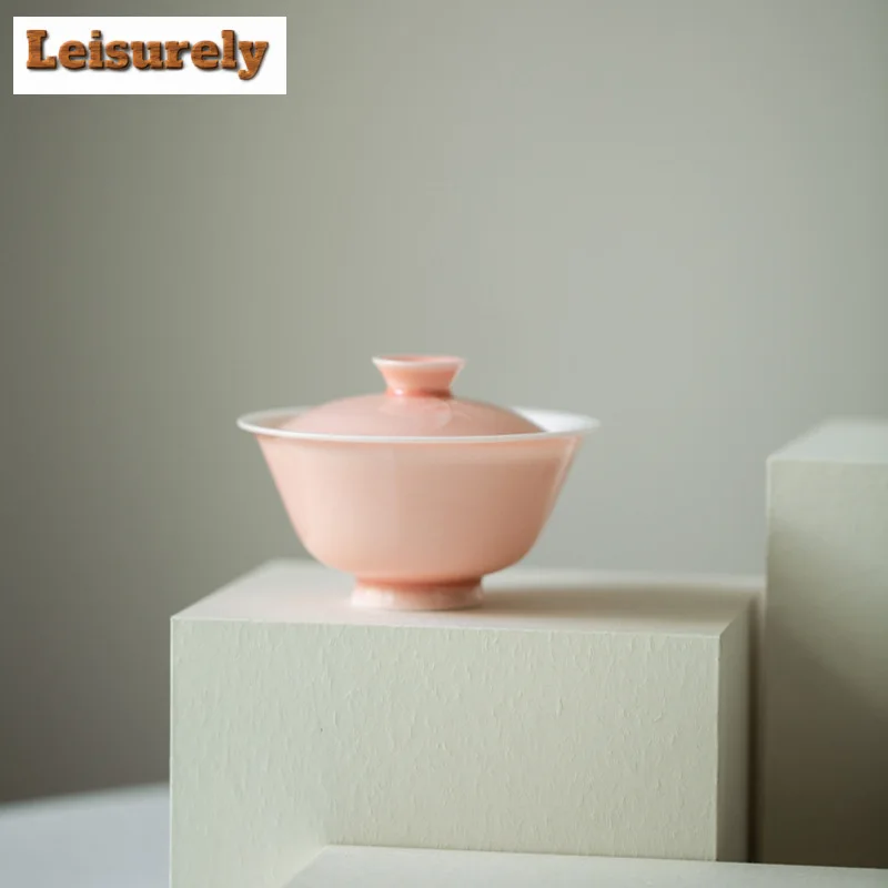 100ml White Porcelain Bamboo Shadow Gaiwan Boutique Solid Color Thin Tire Tea Tureen Tea Maker Cover Bowl for Ornaments