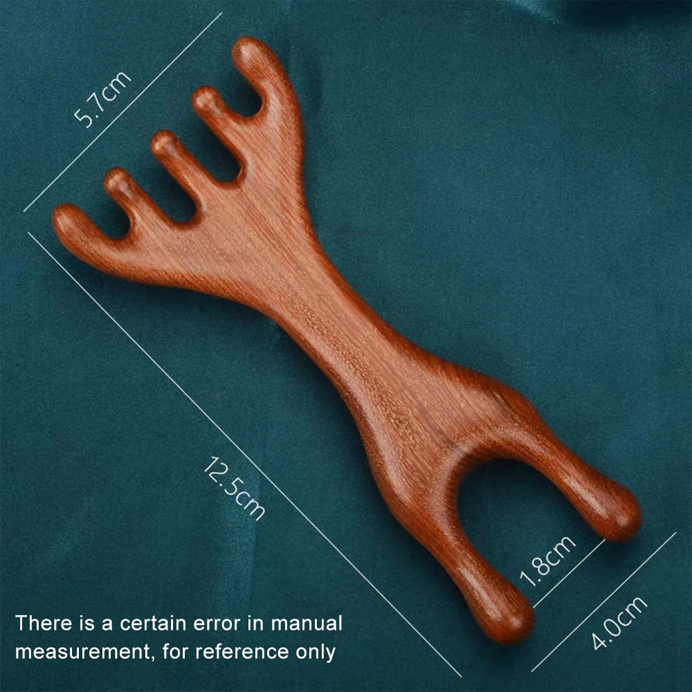 Wooden Meridian Massage Comb Anti-static 6-Claw Head Massager Promote Blood Circulation Body Gua Sha Tool Head Massage Brush