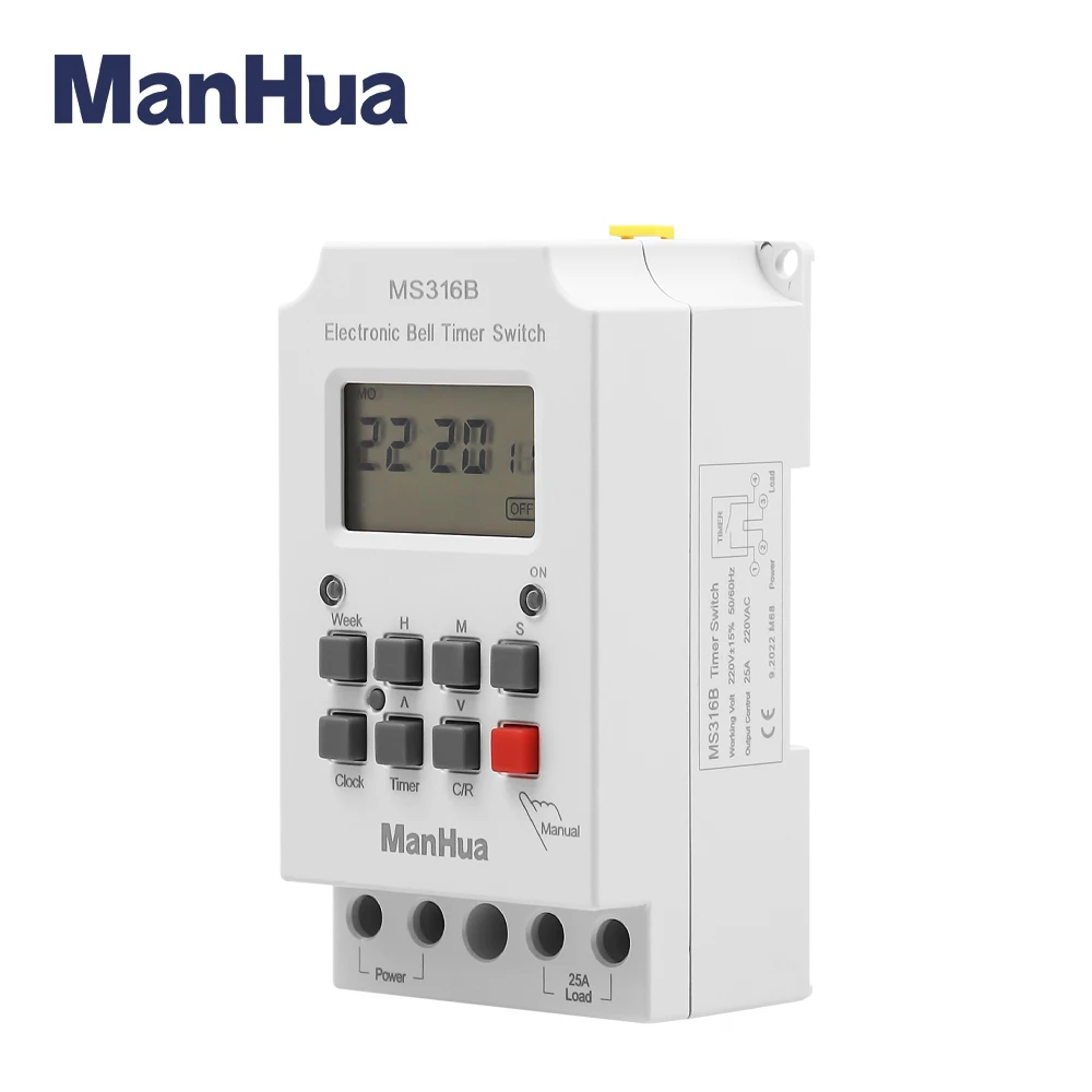 ManHua MS316B 220V 25A 68 ON Programmable Timer Switch School Bell Time Controller 4