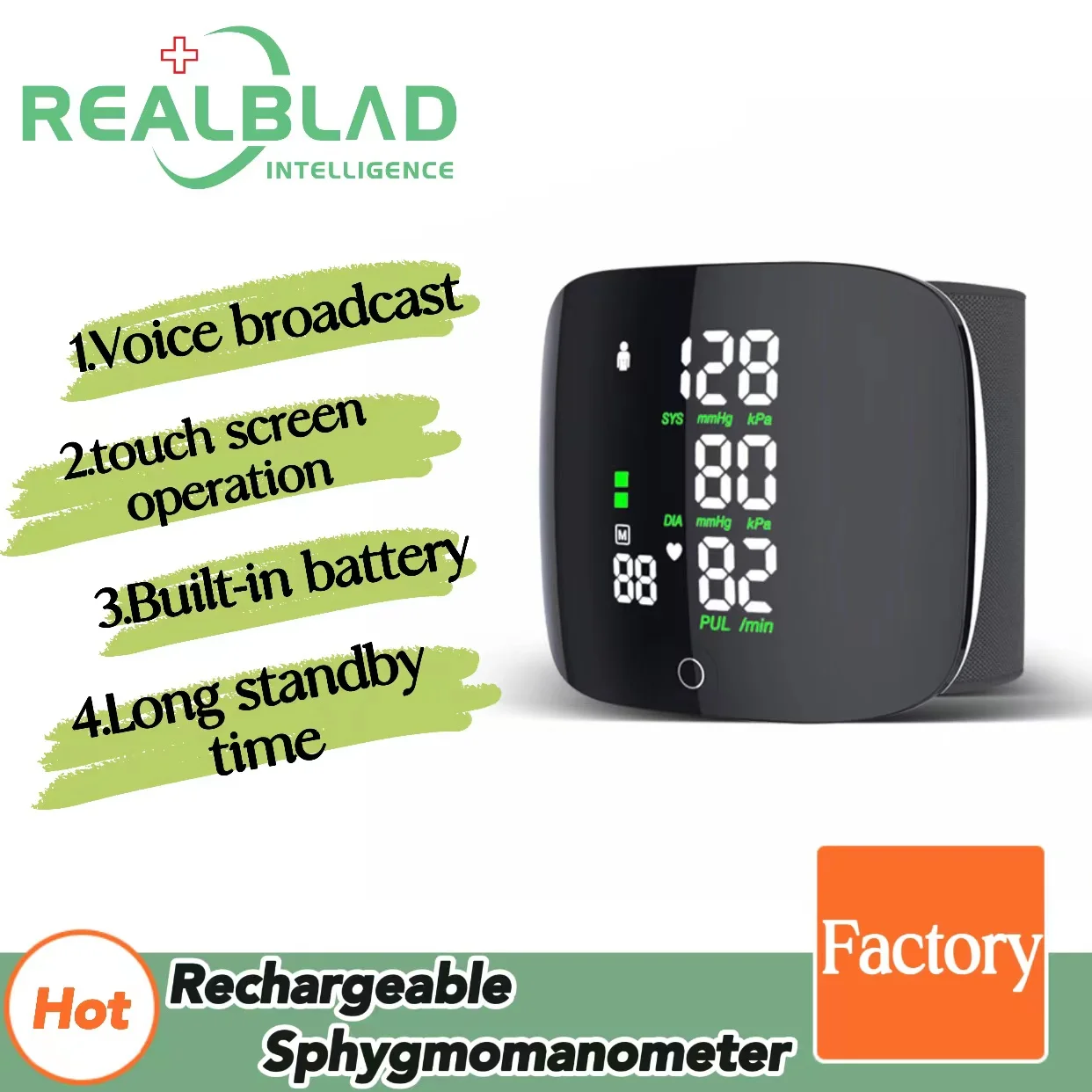 REALBLAD eBesting Medical Rechargeable Wrist Blood Pressure Monitor Bt Odm