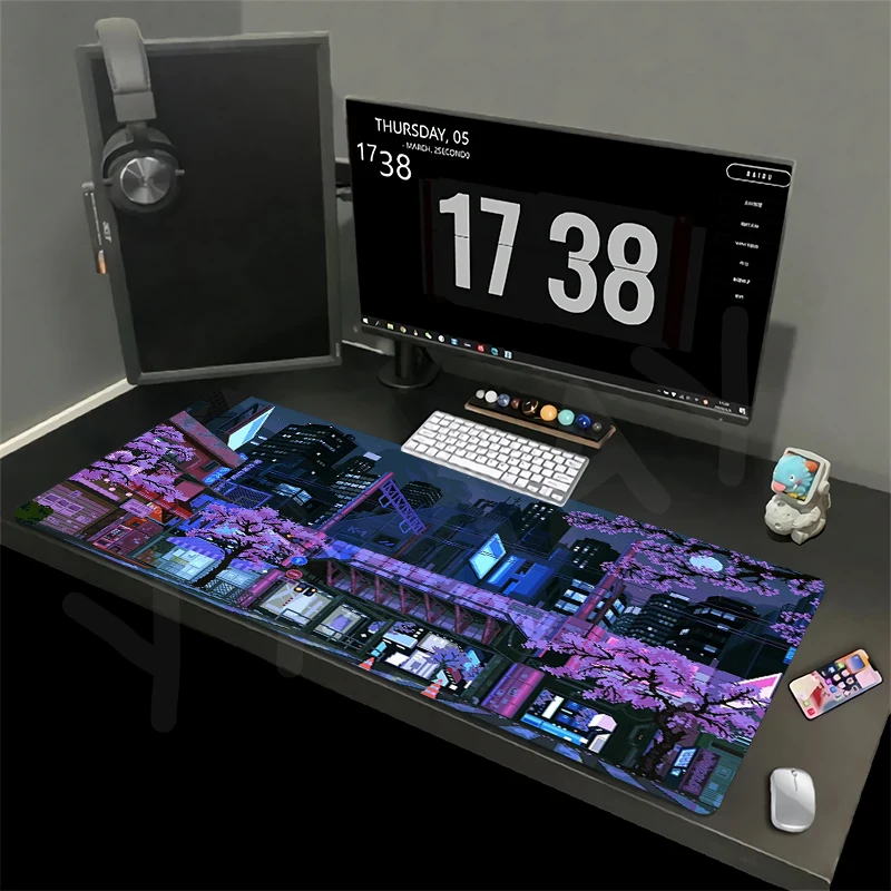 

Mouse Pad Street Pixel Large Gamer Mousepad Keyboard Mat XXXL Mouse Mats 31.4x11.8in Rubber Desk Pad Design Desk Rug