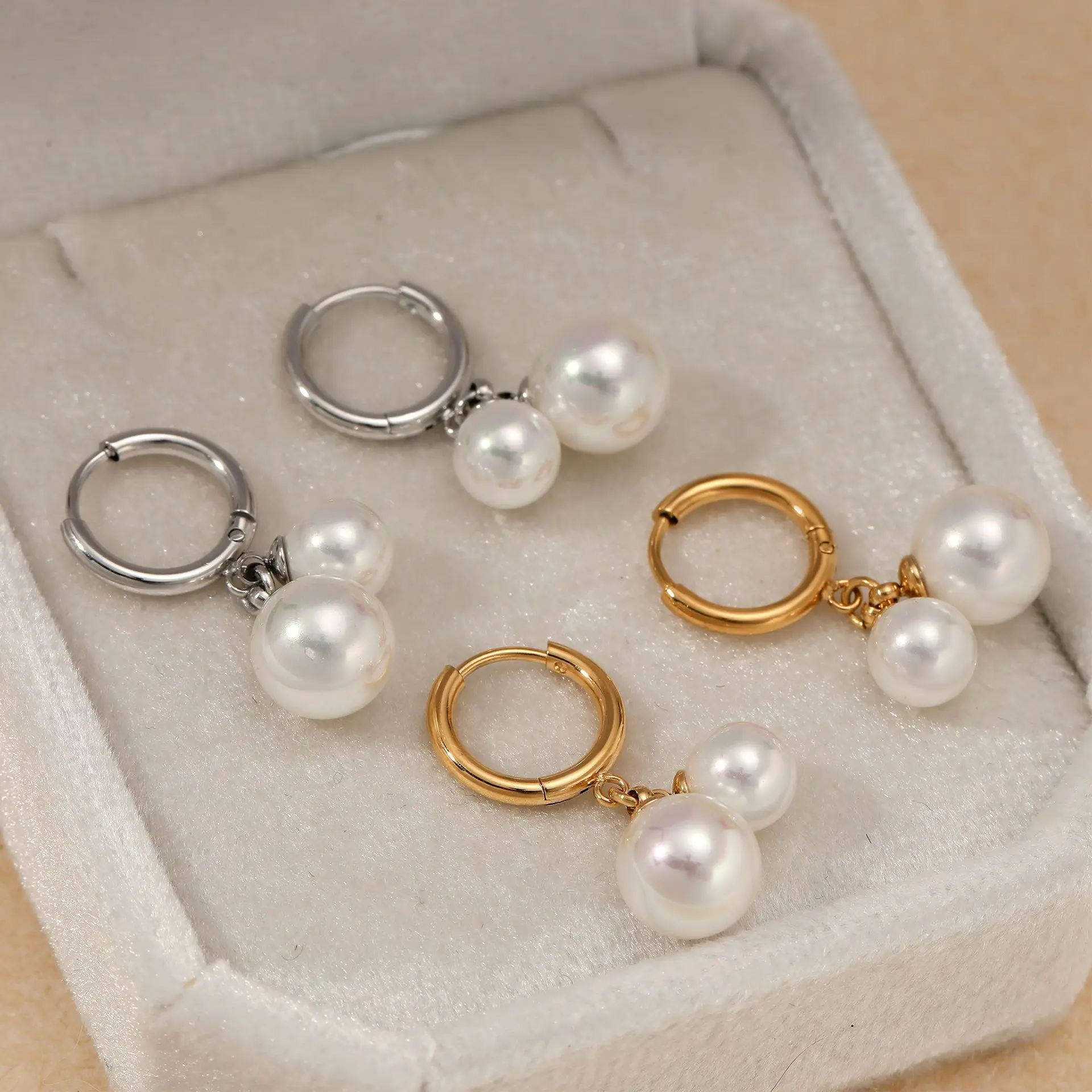 Elegant Temperament Double Round Imitation Pearl Hoop Earrings for Women Thin Circle Huggies Ear Ring Fashion Jewelry 2025 Aros