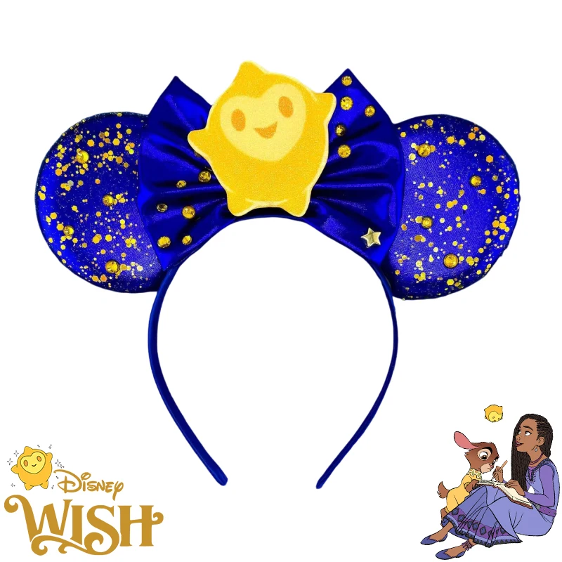 Disney Anime WISH Headbands Girls Cartoon Star Bow Hair Accessories Women Asha Stars Starry Sky Ears Hairbands for Kids Carnival
