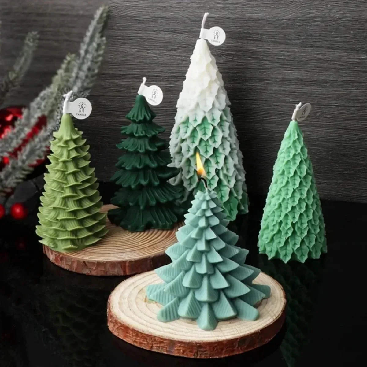 3D Christmas Tree Candle Silicone Mold Handmade Soap Plaster Resin Baking Tools Party Cake DIY Decompression Toy Making Kit