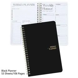 Undated Weekly Planner with PVC Hardcover - Goal Setting, To-Do Lists, and Daily Schedules Notebook (Black Planner)