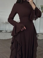 2025 European and American Women's Elegant Casual High-Waisted Solid-Colour Bell-Sleeve Dress Long Dress with Long Sleeves - Image 3
