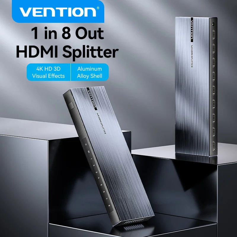 Intervention HDMI Splitter 1 in 8 Out Adapter 4k 60Hz HDMI 2.0 1x8 Umschalter mit Netzteil für TV Xbox PS4 Blu-ray Player HD-Kabel