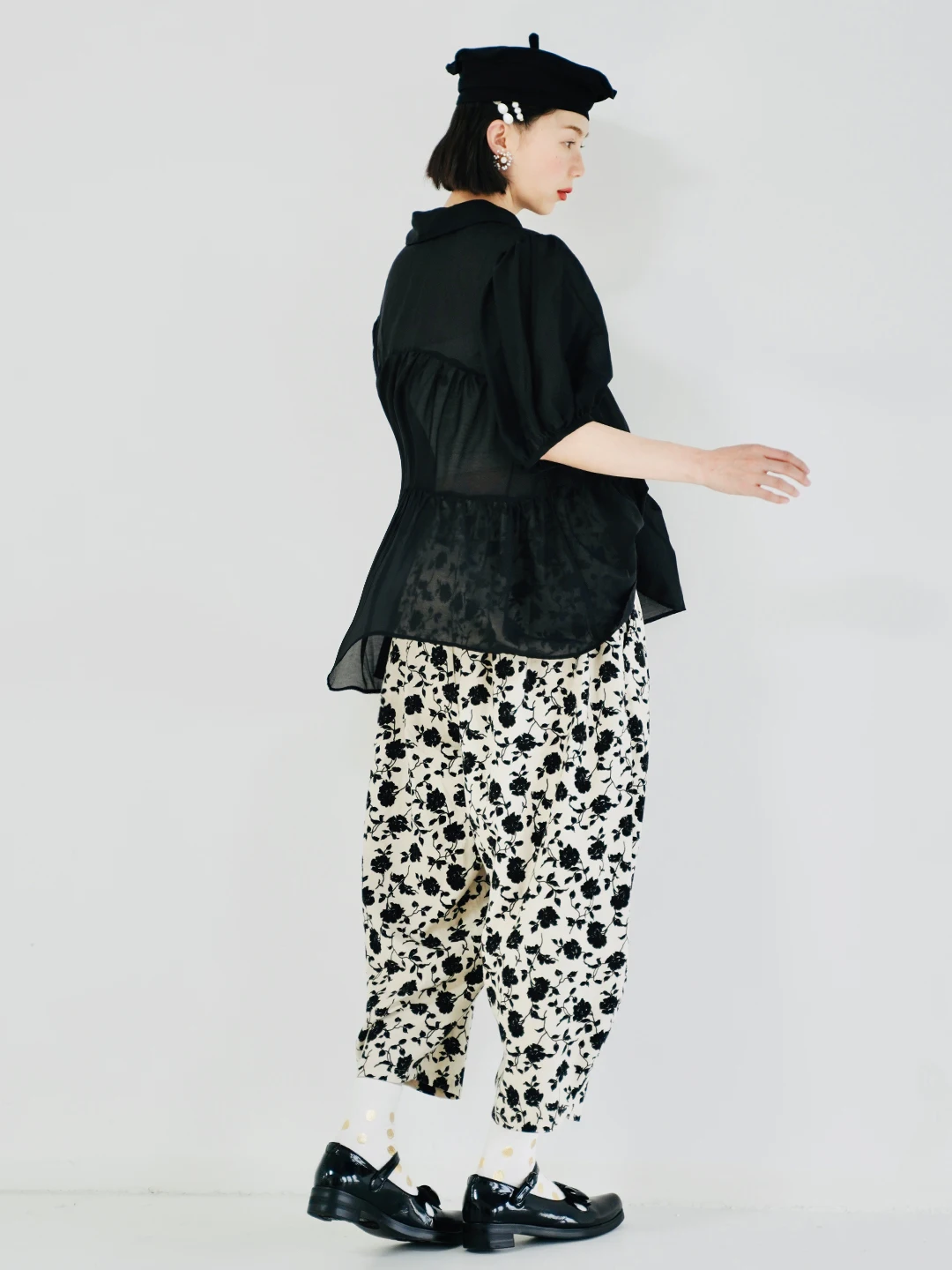 IMAKOKONI original design pure cotton floral trousers elastic waist pocket loose wide leg pants nine points pants summer 223573