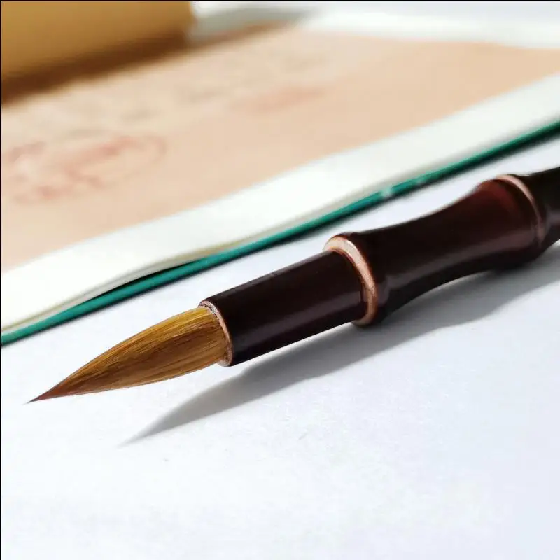 Paint Brush Calligraphy Brush 1Pc Wooden Handle Weasel Hair Chinese Brush China Calligraphy Painting Festival Couplets Small Regular Script Writing Supplies