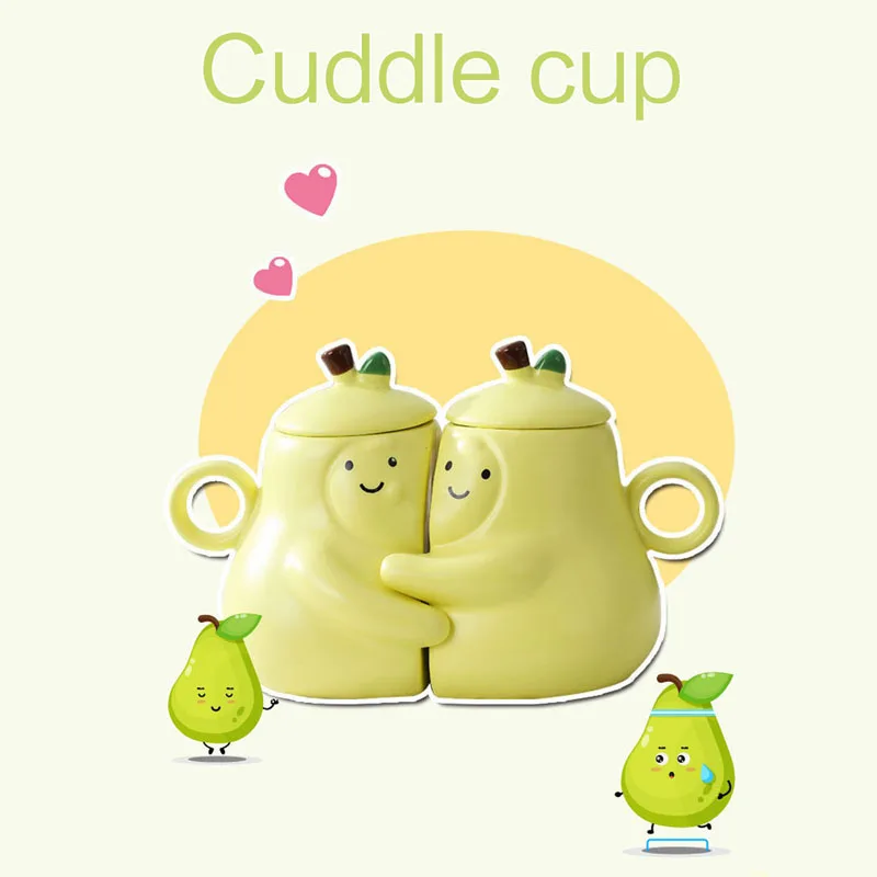 

Couple Mugs Cute Hugging Fruit Cups Ceramic Milk Coffee Mugs Wedding Anniversary Gifts for Him and Her