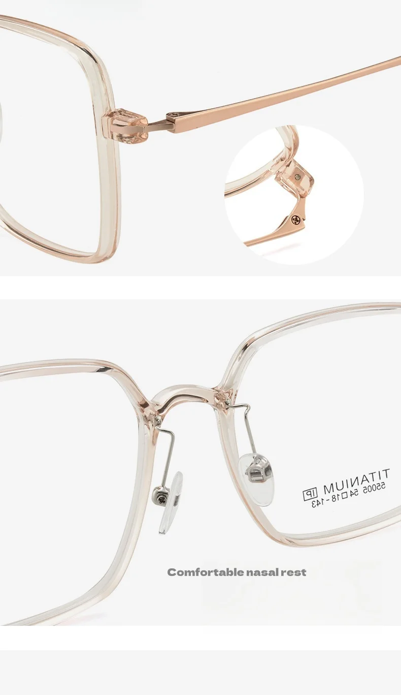 Brillengestell aus reinem Titan, ultraleicht, großer Rahmen, Damen-Brillengestell, neue optische Brillen für Damen, 55005 – Detail 6