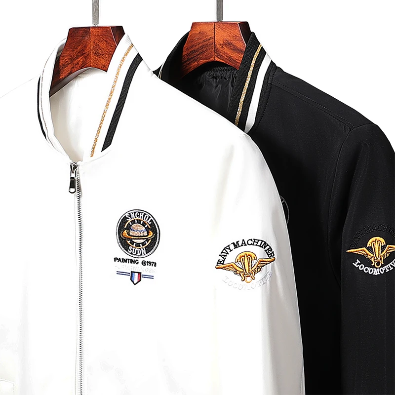 Men's Spring Autumn Embroidered Letter Screw Thread Print Long Sleeve Zipper Cardigan Coats Jacket Fashion Casual Loose Tops