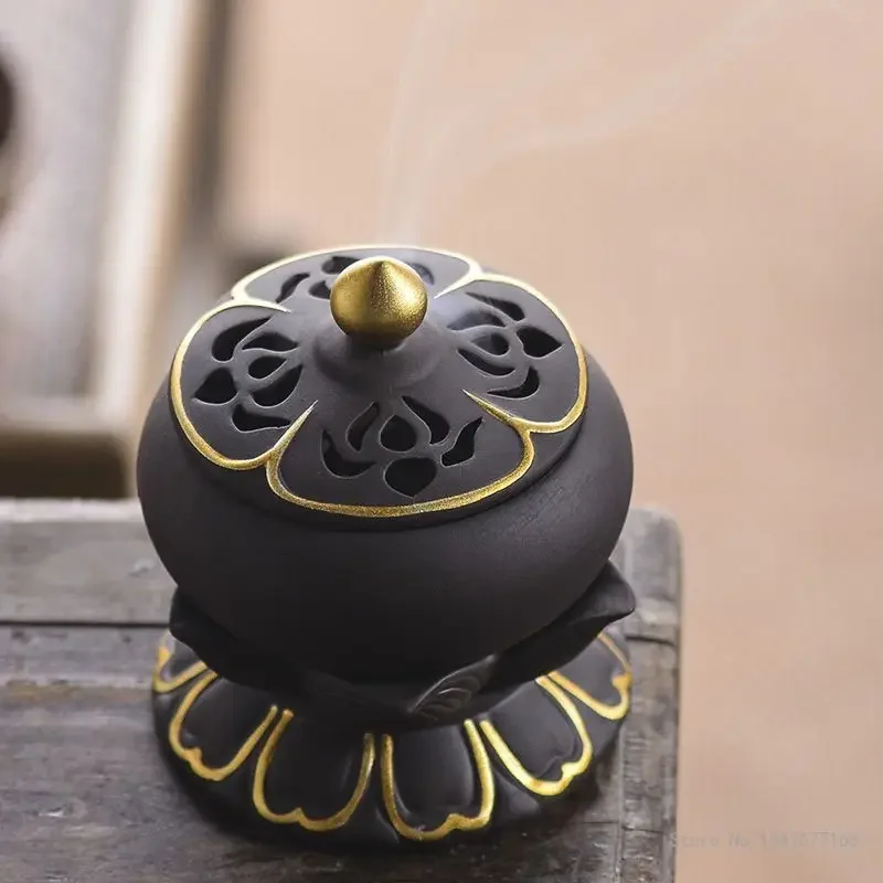 Creative Purple Sandalwood Incense Burner, Home Indoor, Chinese Zen Incense Lotus Shaped, High-end Tea Ceremony Decor, 1Pc