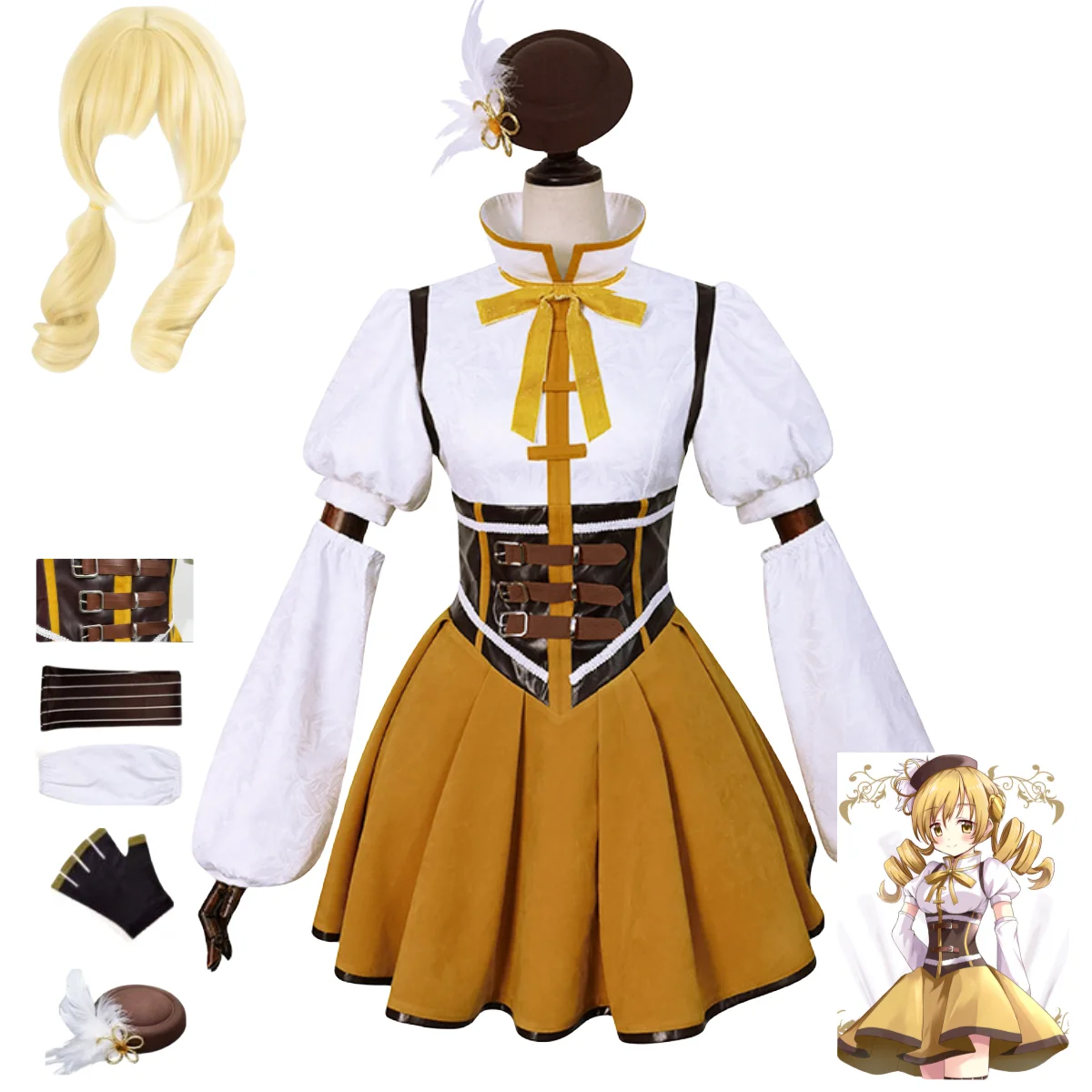 

Костюм для косплея из аниме Puella Magi Madoka Magica Tomoe Mami, парик, платье для взрослых женщин, костюм для Хэллоуина, маскарада, бала, карнавала