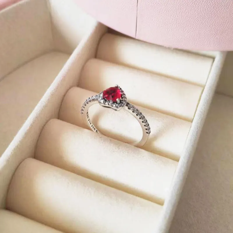 Anello A Cuore Rialzato Rosso Rubino Scintillante In Argento Sterling 925 Con Anello Di Gioielli Di Moda Cz Per Le Donne