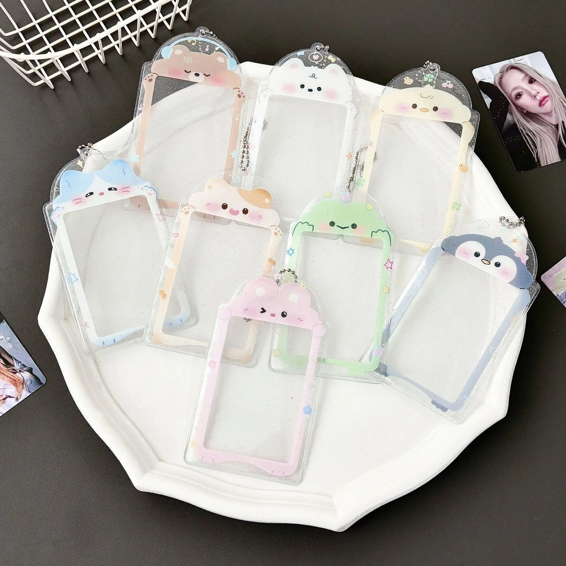 Kpop Photocard Holder with Chain Clear PVC Cover 1Pcs