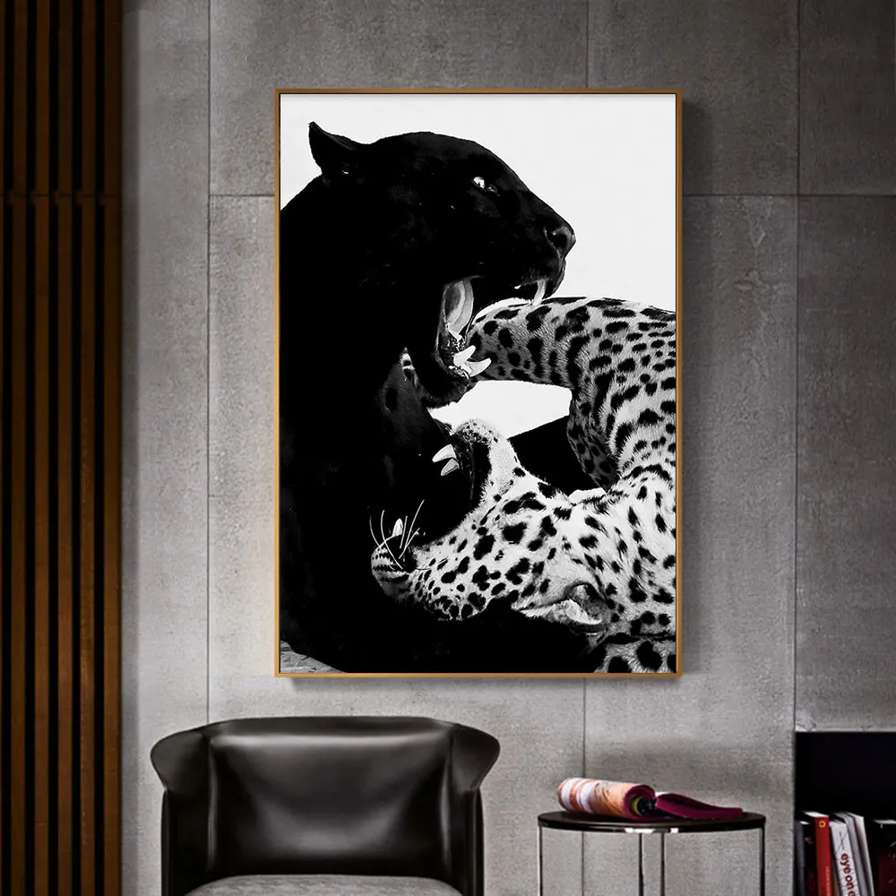Black and White Luxury Cars, Shoes, Wine Canvas Painting Leopard Poster Print Wall Fashion Art for Living Room Home Office Decor